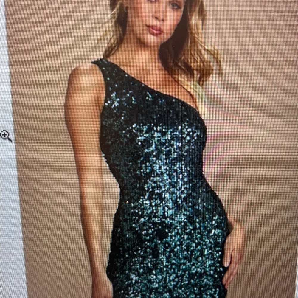 Just Tonight Teal Blue Sequin One-Shoulder Bodycon Dress